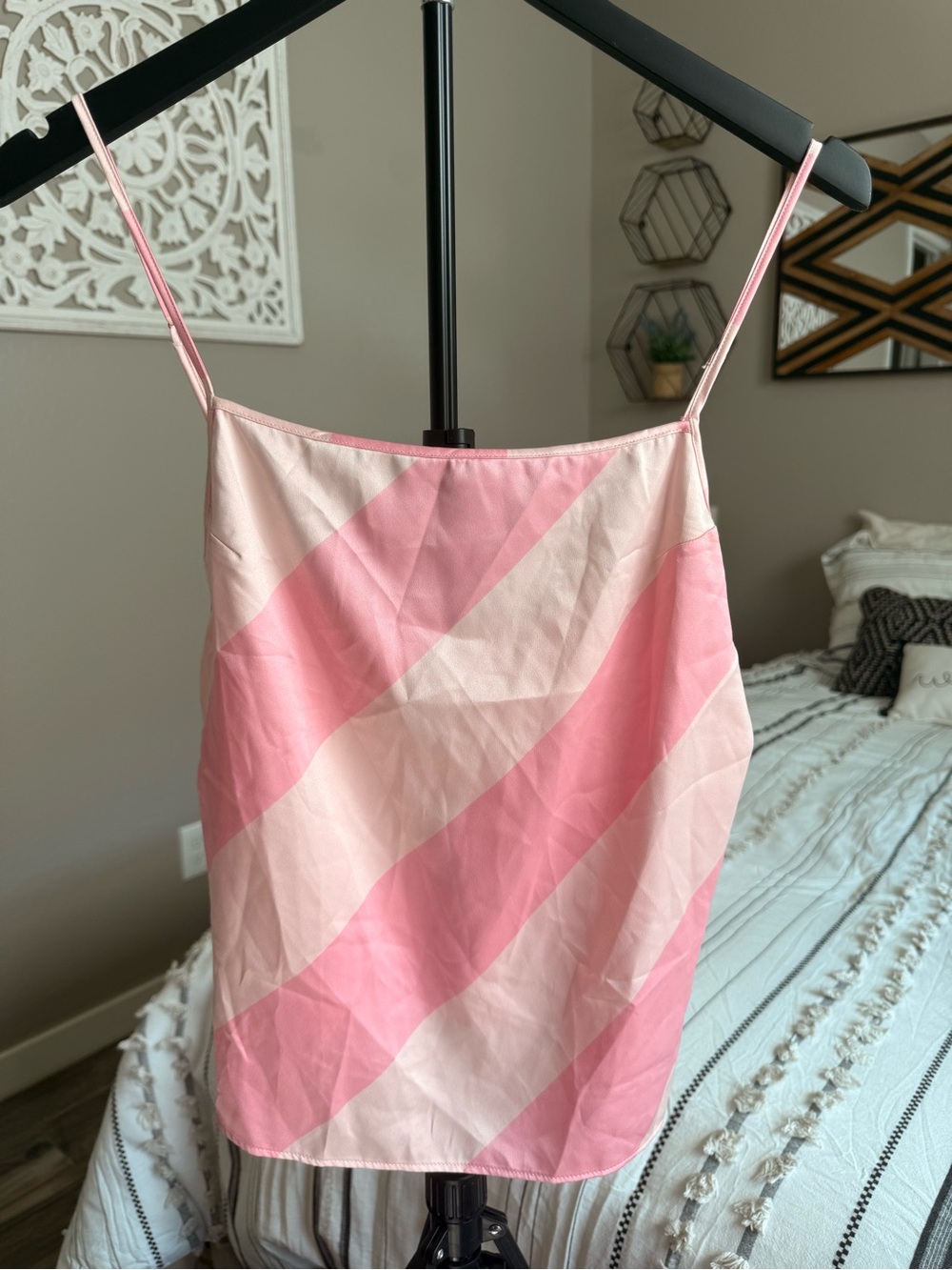 Victoria's Secret Pink Diagonal Stripe Satin Cami
